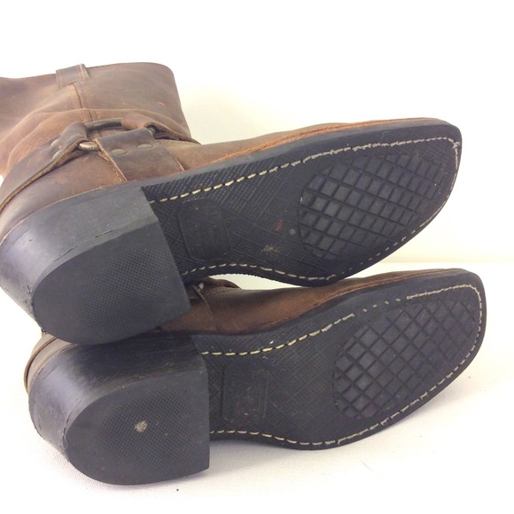 FRYE brown Harness MOTO Biker BOOTS 7 1/2 knee - Picture 4 of 7